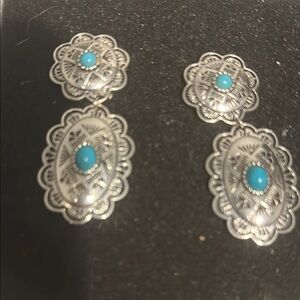 Turquoise and Silver Floral Drop Earrings